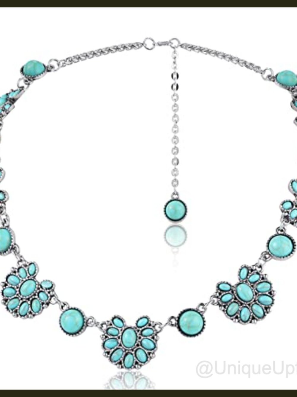 Turquoise Necklace Ethnic Choker Metal Artificial Turquoise Long Boho